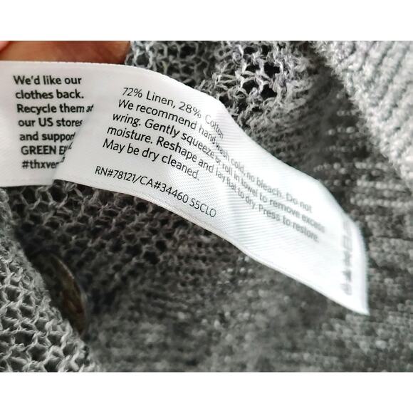 Eileen Fisher XL Gray Open Knit Button Front Cardigan 3/4 Sleeve Linen Blend NEW - Picture 8 of 10